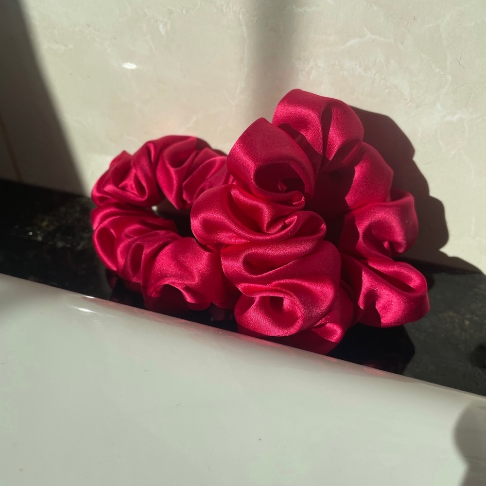 100% Ruby Red Silk Scrunchie
